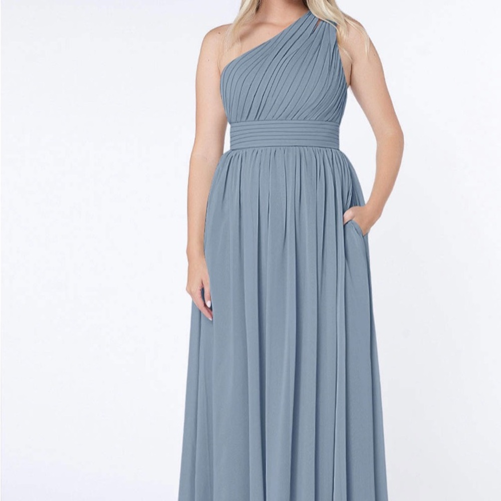 A-Line One Shoulder Chiffon Floor-Length Dress dusty blue